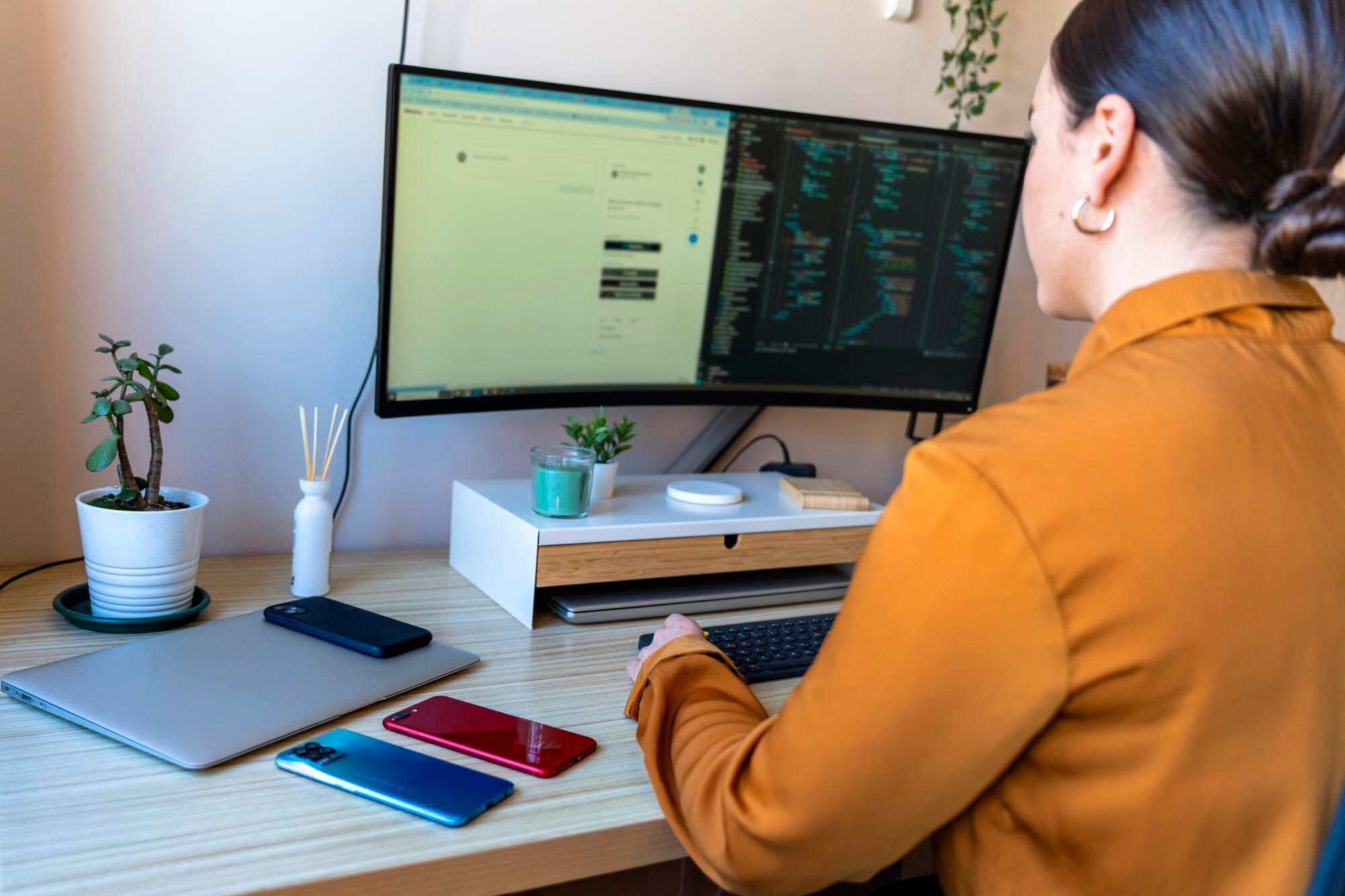 Programista komputerowy pracujący w domu Koncepcja telepracy