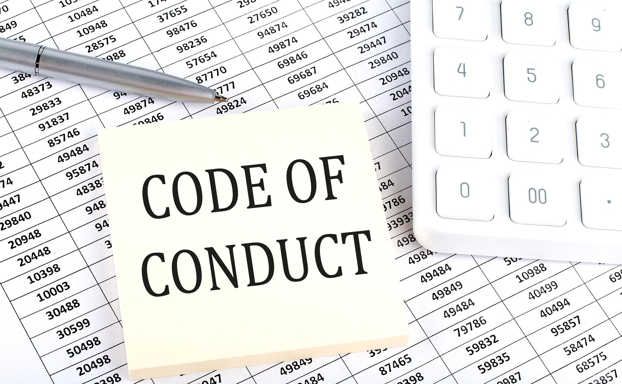 KODEKS POSTĘPOWANIA wiadomość koncepcja biznesowa na naklejce na tle wykresu