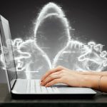 Ciemna sieć cyberprzestępczość koncepcja przestępczości internetowej ukryty internet Hologram cyfrowego hakera w przestrzeni komputerowej Atak wirusa hakerów
