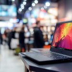 laptop z kolorowym ekranem, który mówi góra na ekranie