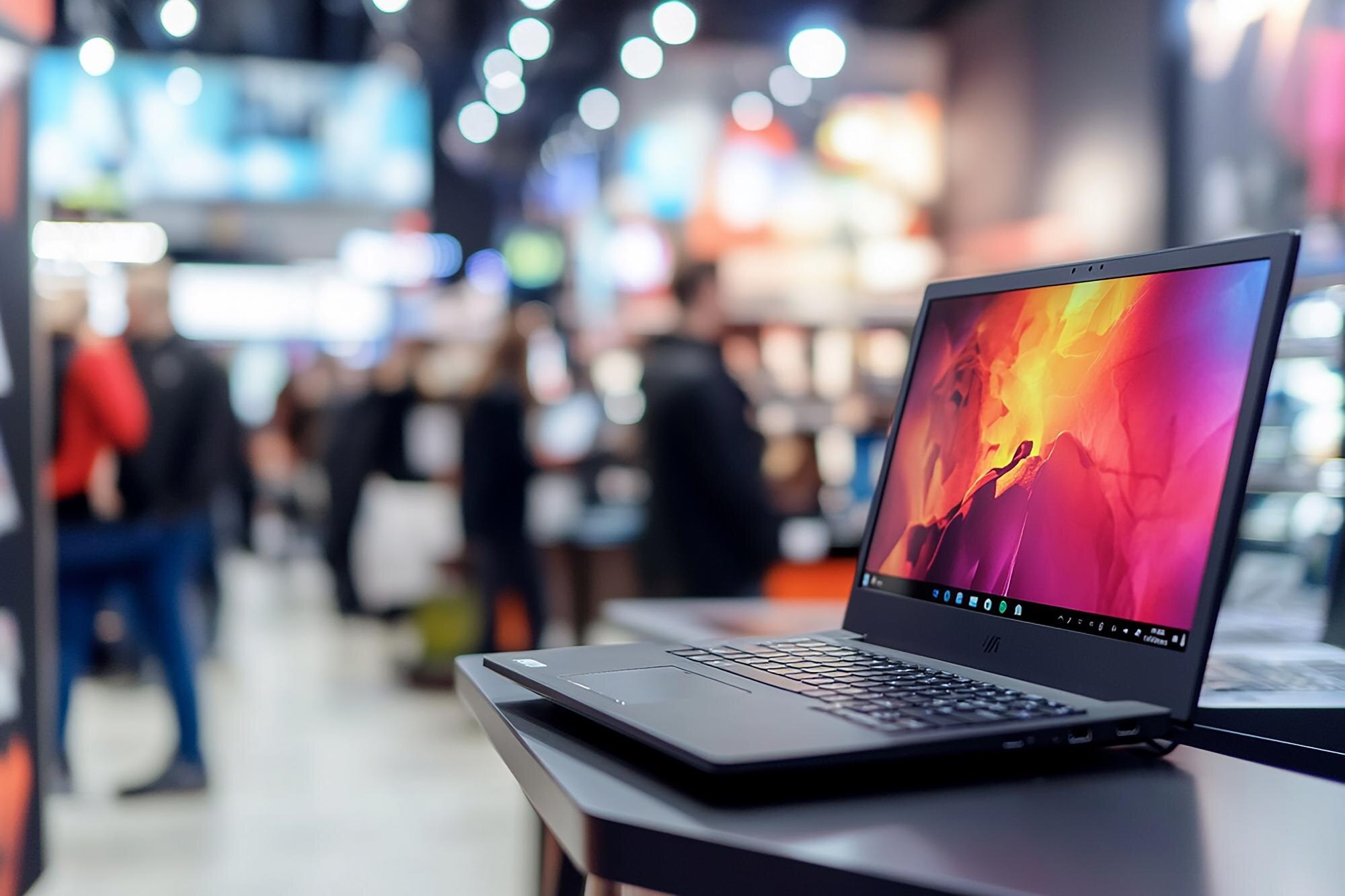 laptop z kolorowym ekranem, który mówi góra na ekranie