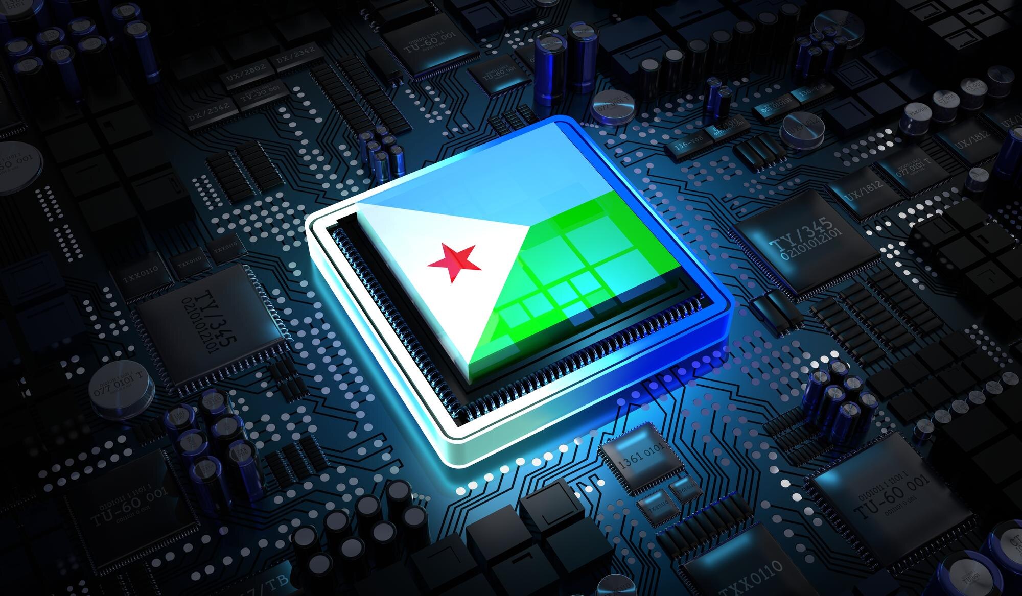 Computer processor with flag of Djibouti 3D illustration