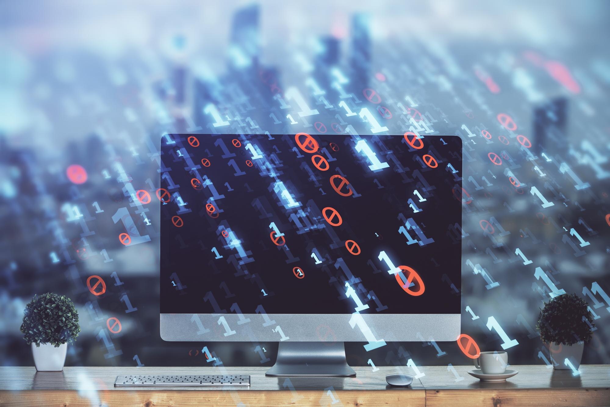 Rysunek motywu technologicznego i tabela z komputerem Wielokrotne narażenie Pojęcie informacji