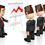 Biznesmeni z kreskówek i wykres kryzysowy ilustracja 3D